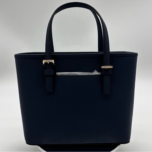 Michael Kors Jet Set Travel Extra-Small Top Zip Tote Bag Navy Blue/Gold - Picture 8 of 9